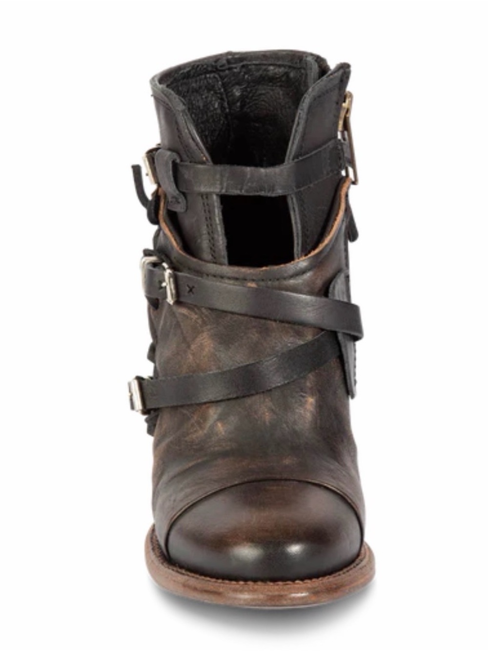 Freebird by Steven Black Distressed Leather Buckle Strap Ankle Boots - Picture 2 of 10